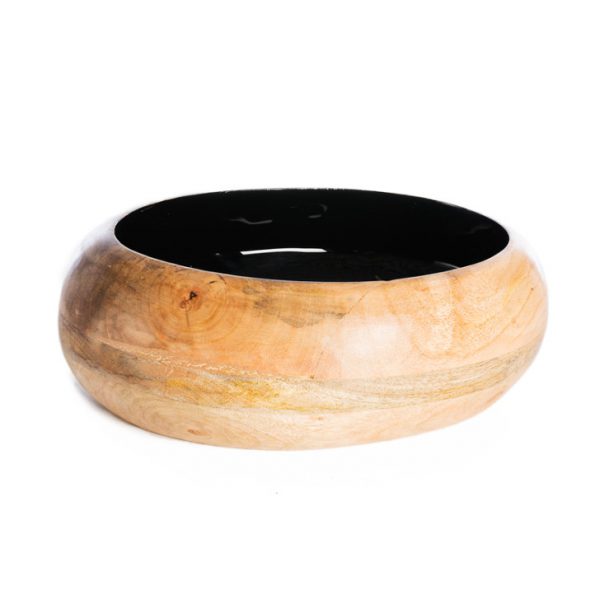 OVAL DISH MANGO WOOD NATURAL W/BLACK ENAMEL 28X21X8.5CM